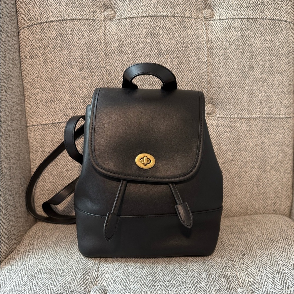 Coach Black Leather Backpack with Gold Hardware